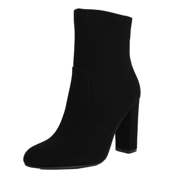 Black Almond Toe High Top Chunky heel Boot - Picture 3 of 8